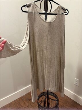Neutral Cold-Shoulder Swing Top - Light Taupe